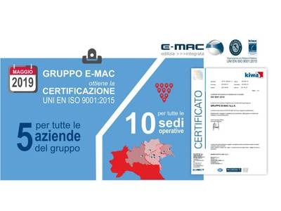 Il GRUPPO E-MAC rinnova la CERTIFICAZIONE UNI EN ISO 9001:2015 